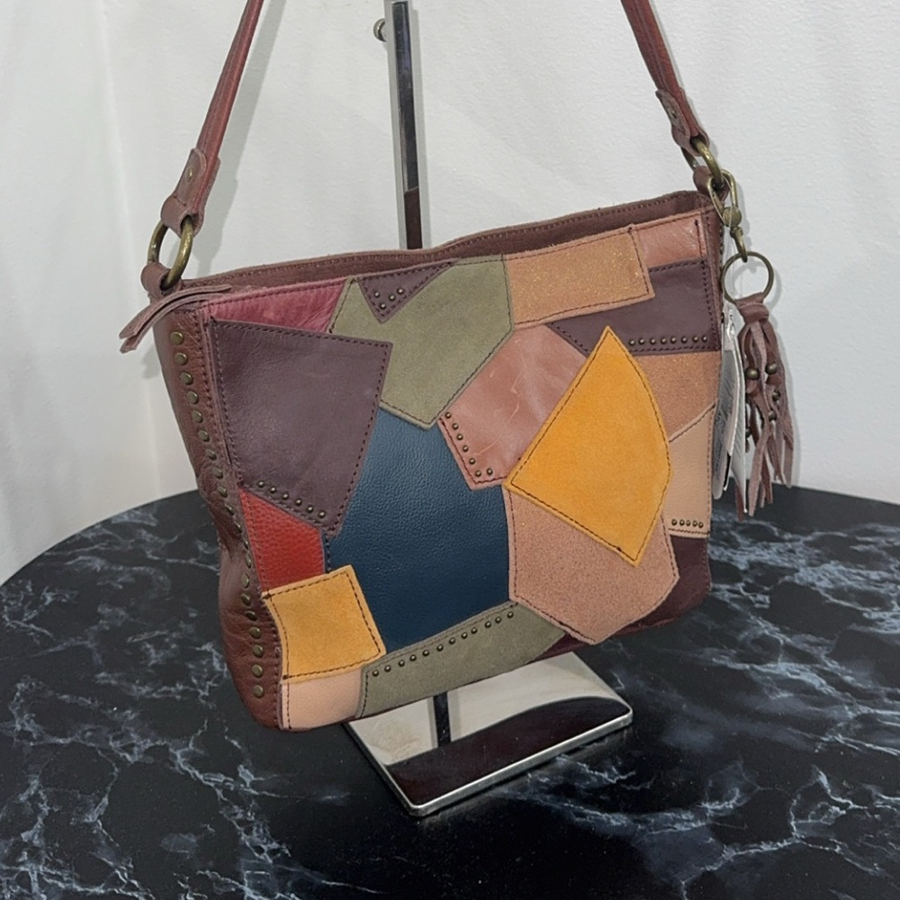 The SAK Brown Shoulder Bag Tote Multi-Patchwork Stud Indio Leather AUTHENTIC - Picture 2 of 13